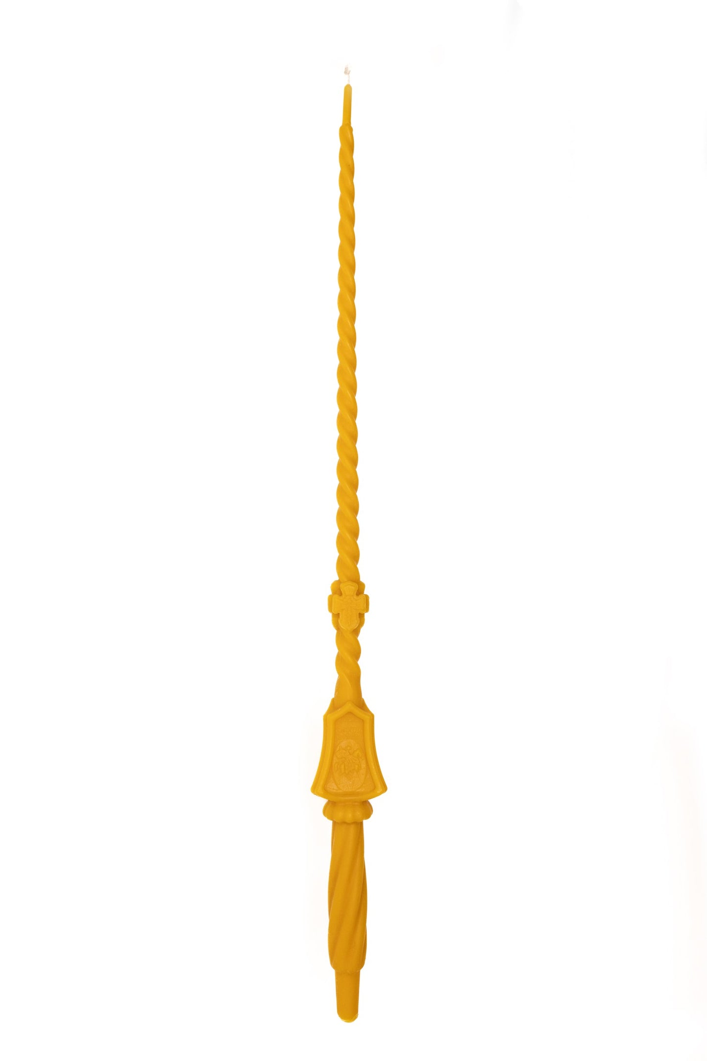 1 Stk Lange Ritualkerze mit Griff – 60 cm – Reines Bienenwachs, 50h Brenndauer, Heiligenmotive – Handgemacht