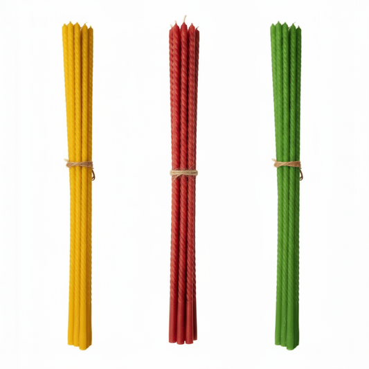 Bischofskerzen 80 cm Großhandel | Prozessionskerzen aus 100% Bienenwachs – handgemachte Altarkerzen in Gelb, Grün, Rot (10er-Set)