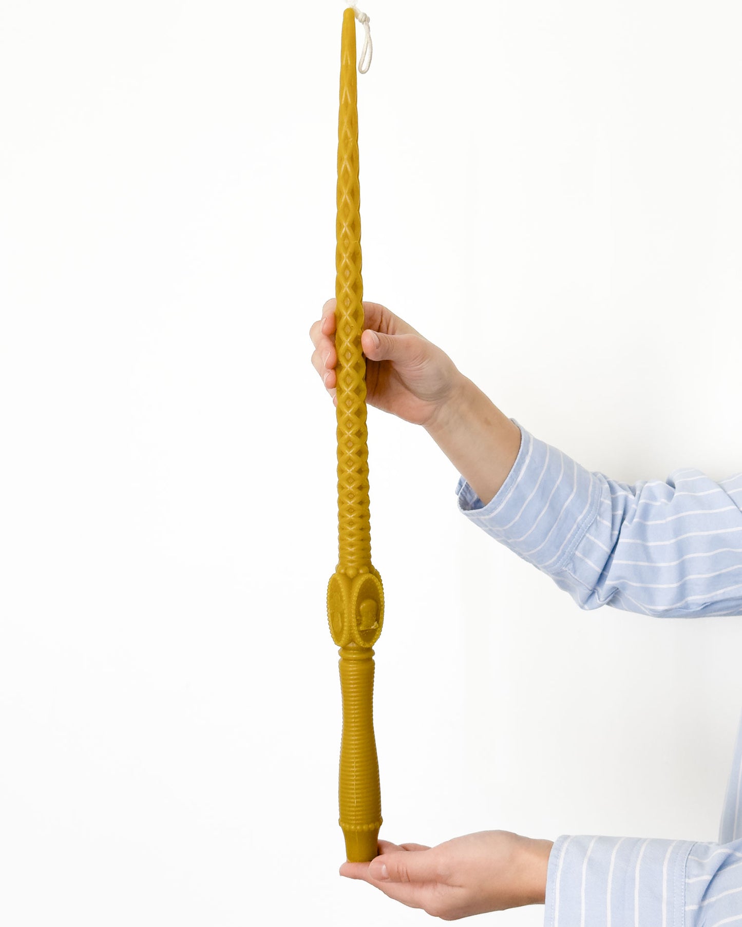 1 pc Long Ritual Candle with Handle – 60 cm – Pure Beeswax, 50h Burning Time, Saint Motifs – Handmade