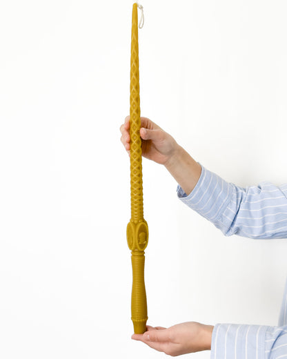 1 pc Long Ritual Candle with Handle – 60 cm – Pure Beeswax, 50h Burning Time, Saint Motifs – Handmade