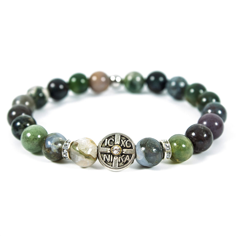 Handgefertigte Armbänder aus Natursteinen mit IC XC NIKA-Motiv –  Steintyp zur Auswahl
