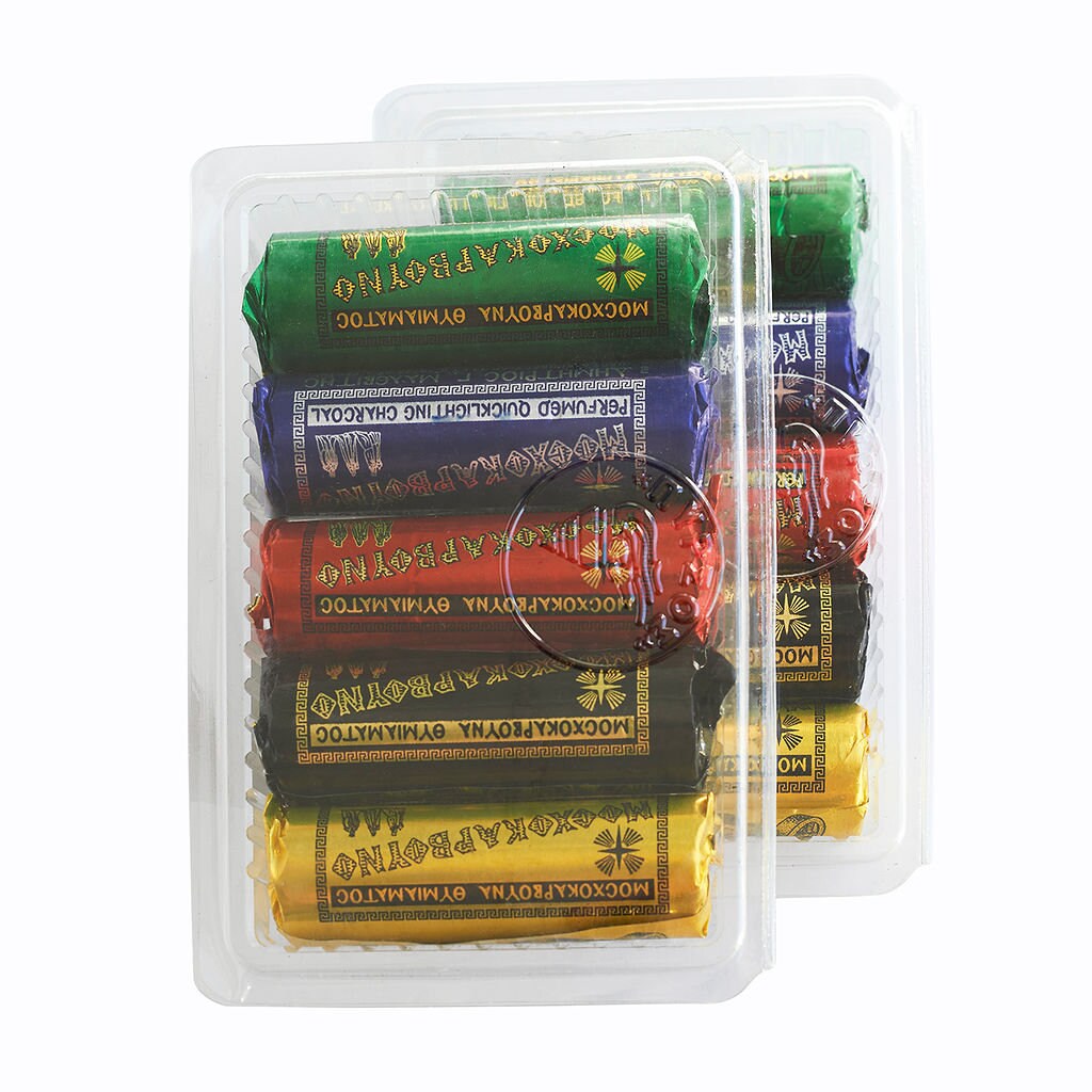 Aromatic Greek quick-ignition charcoal for incense &amp; incense, Ø 27 mm, 30 tablets in a set